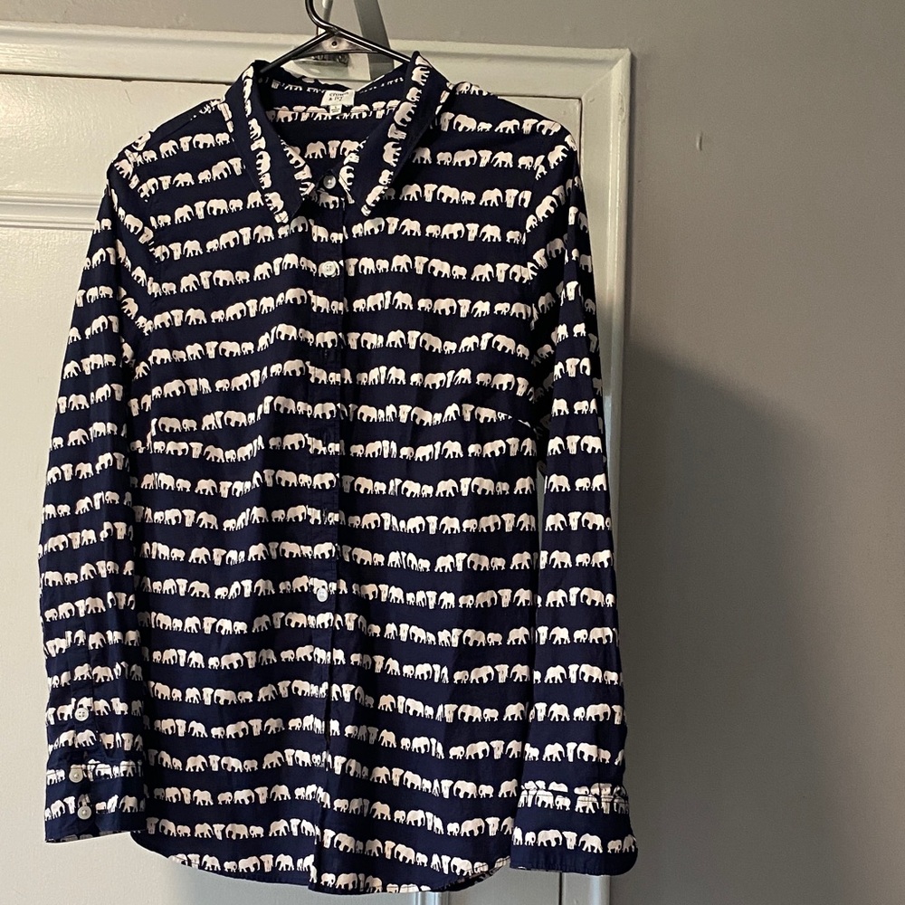 Crown & Ivy Navy and White Elephant Blouse